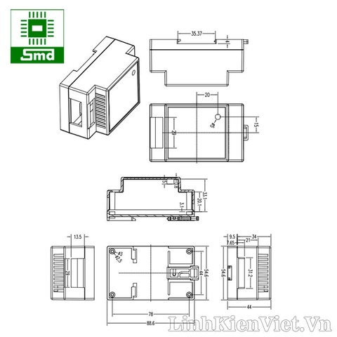 Hộp nhựa PLC 88x55x44mm