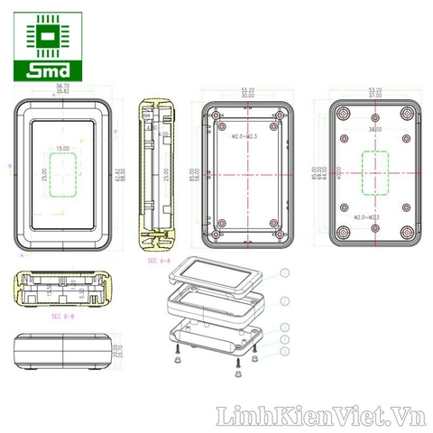 Hộp nhựa 57x89x20mm BMC70013-A4