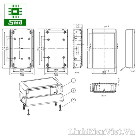 Hộp nhựa 80x50x19mm BMD60001-A11