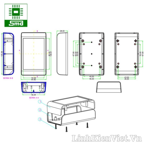 Hộp nhựa 110x65x28mm BMD60003-ZW2-117