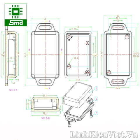 Hộp nhựa 51x36x15mm BMW50025 Màu kem