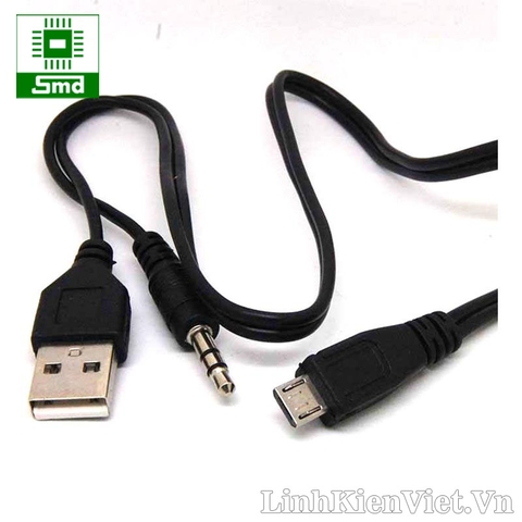 Cable usb hai đầu ra micro usb và audio 3.5mm