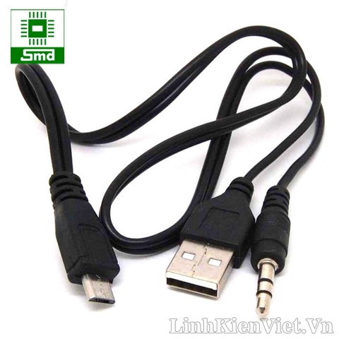 Cable usb hai đầu ra micro usb và audio 3.5mm