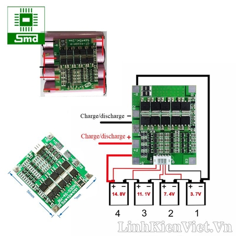 Mạch Bảo Vệ và Sạc Pin Lithium 18650 4S 16.8V 30A