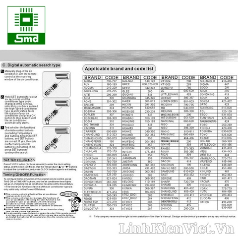 Điều khiển điều hòa đa năng Chunghop K-100ES