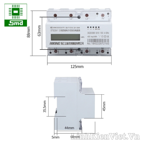 Công tơ điện tử 3 pha HIKING DTS238-7 380V 10(100)A đo công suất điện năng tiêu thụ