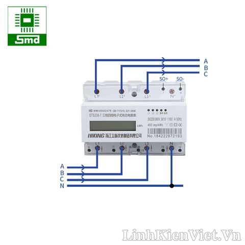 Công tơ điện tử 3 pha HIKING DTS238-7 380V 10(100)A đo công suất điện năng tiêu thụ