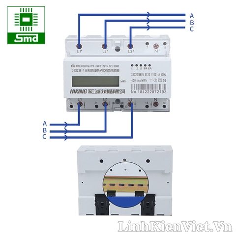 Công tơ điện tử 3 pha HIKING DTS238-7 380V 10(100)A đo công suất điện năng tiêu thụ