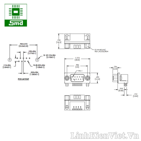 DB9 Đầu hàn Đực cong (DR9T)