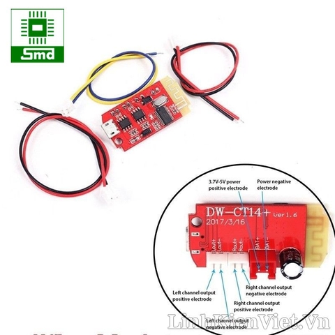 Mạch khuếch đại âm thanh class F 2x5W Bluetooth 4.2 micro USB 5V CT14+