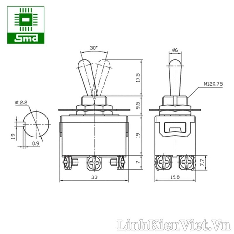 E-TEN1321 Công tắc gạt đảo chiều động cơ 6 Chân 250VAC-15A