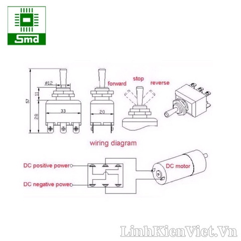 E-TEN1321 Công tắc gạt đảo chiều động cơ 6 Chân 250VAC-15A