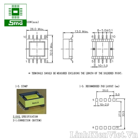 Lõi biến áp xung EFD25 PC40 5+5 chân SMD