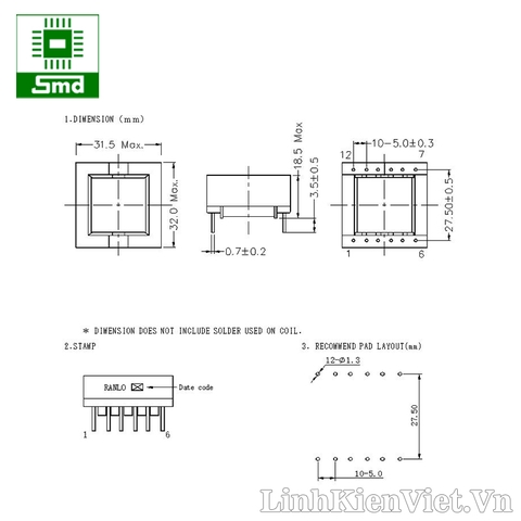 Lõi biến áp xung EFD30 PC40 6+6