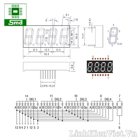 Led 7 thanh đồng hồ 0.56x4 âm chung