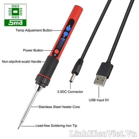 Tay hàn USB có chỉnh nhiệt + hiển thị PX-988, 5V2A