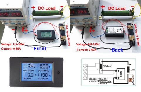 Công tơ điện tử DC 50A (PZEM-051 Kèm trở Shunt)