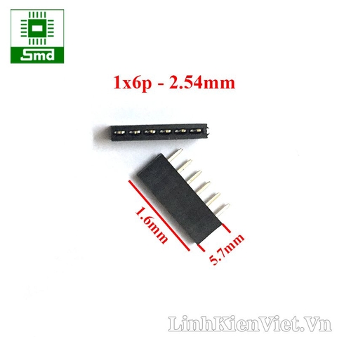 Pin header đơn cái thẳng 1x6 2.54mm phần nhựa cao 5.7mm