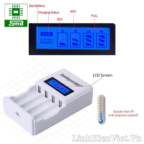 Bộ sạc Doublepow 4 pin AA AAA hiển thị LCD K98