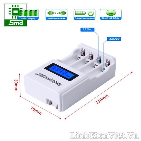 Bộ sạc Doublepow 4 pin AA AAA hiển thị LCD K98