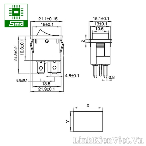 Công tắc bập bênh KCD1-4 4 chân 10A (21x15mm)