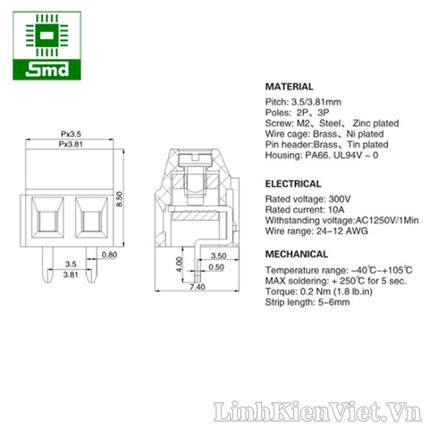 Header KF128 3.81mm