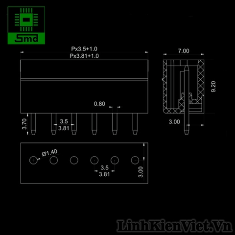 2EDG-8P-3.5mm 8 chân Thẳng (KF2EDGV xanh lá)