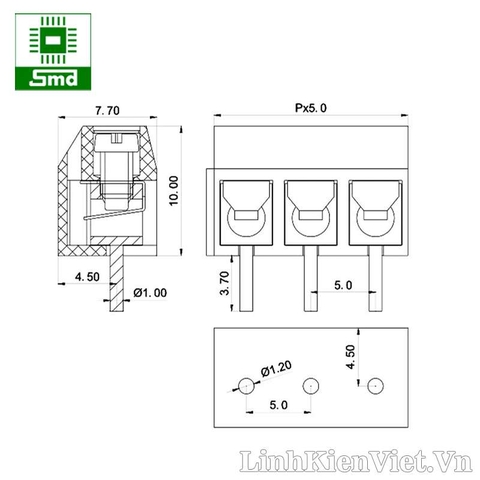 Header KF301-3p 5.08mm chân tròn