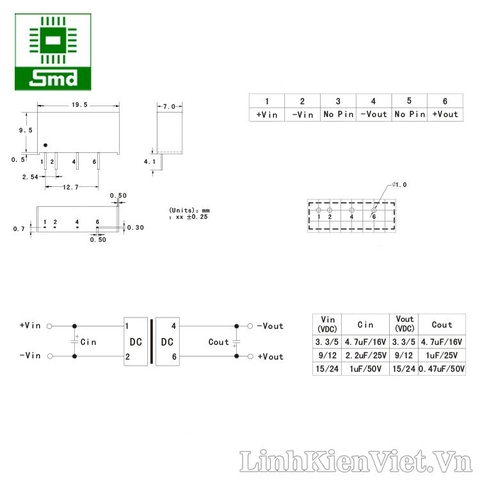 Module nguồn cách ly B1212S-2W DC-DC (12V-12V)