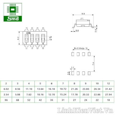 Gạt 6 bit KE-06 (SMD 2.54mm)