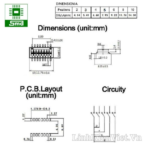 Gạt 4 bit KE-04 (SMD 1.27mm)