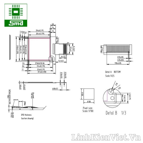 Màn hình Eink 1.54 3 màu giao tiếp SPI (200x200px đỏ, đen, trắng)