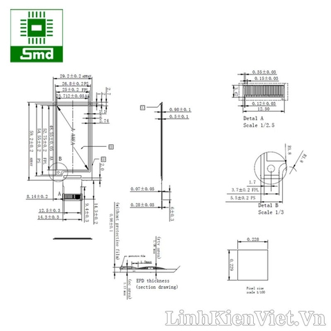 Màn hình Eink 2.13 2 màu giao tiếp SPI (250x122px đen, trắng)