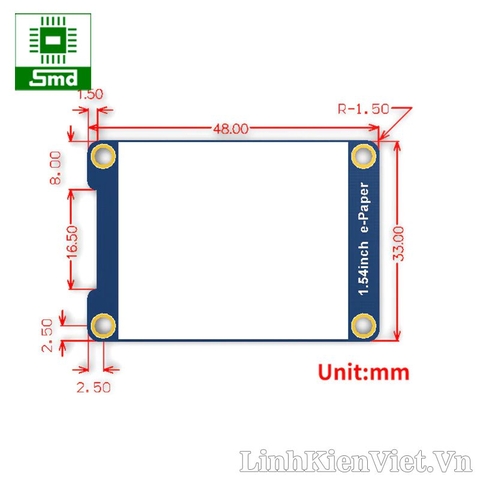 Module Màn hình Eink 1.54 3 màu giao tiếp SPI (200x200px đỏ, đen, trắng)