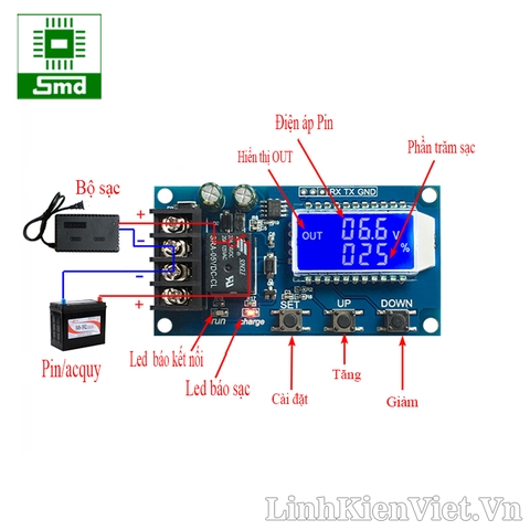 Mạch bảo vệ sạc acquy 6-60V có hiển thị LCD