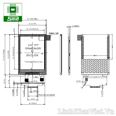 Màn hình LCD TFT 2.4 Inch 240x320 ILI9341 18 Pin (cảm ứng điện trở)