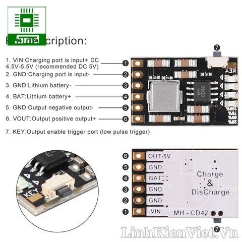 Mạch sạc và bảo vệ pin Lithium 5V 2A (MH-CD42)