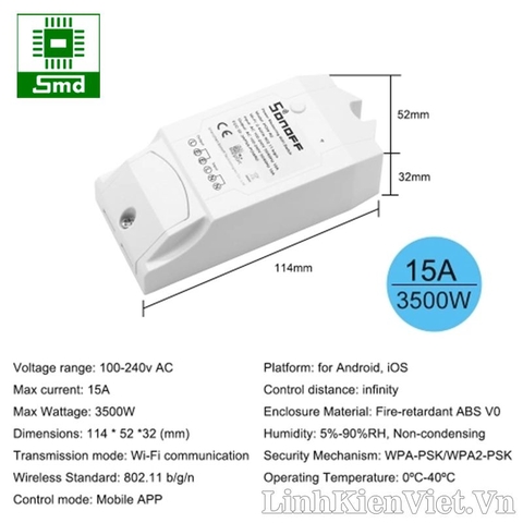 Công tắc thông minh SONOFF POW R2 điều khiển từ xa qua Wifi 3G 4G