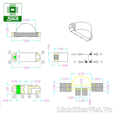 Led RGB 1204 SMD (led RGB dán ngang)