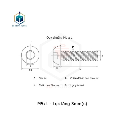 Bulông - Vít ốc inox 304 lục giác đầu dù ( đầu tròn) M4