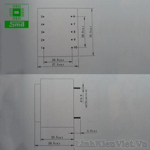 Biến áp 220V-12V 2W có chân hàn PCB