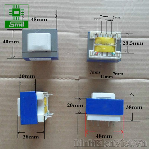 Biến áp có chân hàn 220V- 18V 8Wcó chân hàn PCB