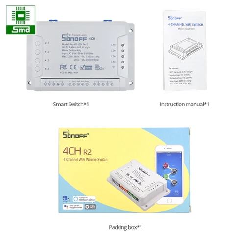 Công tắc thông minh SONOFF 4CH R2 điều khiển từ xa qua WiFi 4 kênh