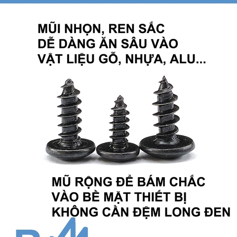 Đinh vít Pake đầu dù (Mũ to) màu đen sơn tĩnh điện M5