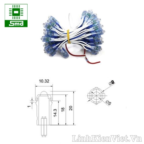 Led đúc phi 5 đế 8 (xanh dương)