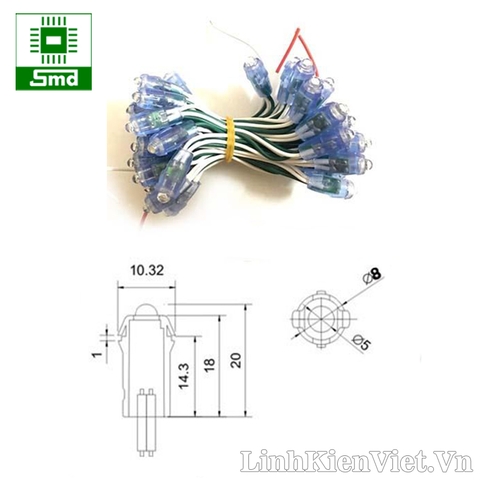 Led đúc phi 5 đế 8 (xanh lá)