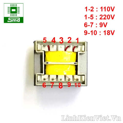 Biến áp có chân hàn 220V- 18V 8Wcó chân hàn PCB