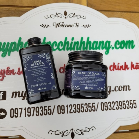 Bộ Sản Phẩm Chăm Sóc Tóc Sáng Màu Davines Heart of Glass, Bao Gồm Dầu Gội (Silkening Shampoo), Dầu Xả (Rich Conditioner) Và Hấp (Intense Treatment)
