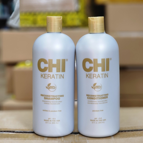 (Chính hãng công ty) Bộ dầu gội xả CHI Keratin Reconstructing Mỹ 355ml - 946ml