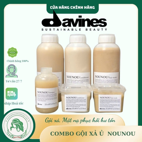 Bộ sản phẩm DAVINES NOUNOU gồm dầu gội, dầu xả và hấp – được thiết kế đặc biệt cho tóc nhuộm, tẩy, tóc khô yếu cần phục hồi sâu